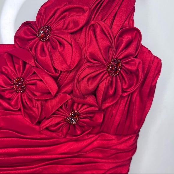 Marsoni Red Ruched Bodycon Dress Size 18 Floral Feminine - Picture 5 of 11